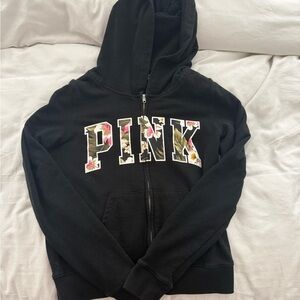 PINK Victoria's Secret Black Floral Zip Up Hoodie